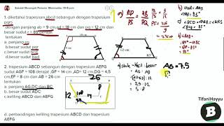 - bentuk pertanyaan 1. diketahui trapesium abcd sebangun dengan pqrs
panjang ab = 9 cm,ad 18 cm dan pq 12 besar sudut r 85 dera...
