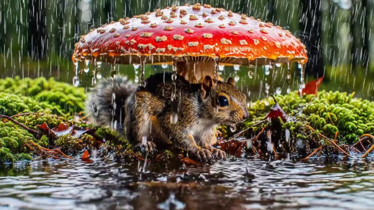 Surviving the Cold Night ⛈️ Heavy Thunder & Rain Pounding on Forest Animals