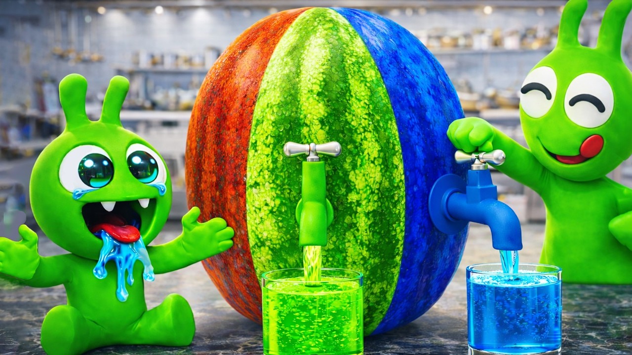Pea Pea Tries to Mix Colorful Watermelon Juice — Will It Taste Good or Go Wrong!