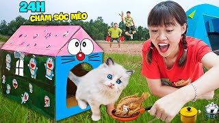 Hà Sam Thử Thách 24H Chăm Sóc Mèo - Làm Nhà Doraemon Với Hello Kitty Cho Em Mèo Min