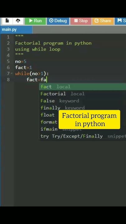 Factorial program in python using while loop #python - YouTube