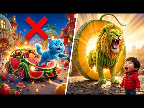 Giant Melon Lion & Blue Cat Magic! 🦁🍈 Amazing Fruit City Adventure  4K 3D Cartoon Animation #story