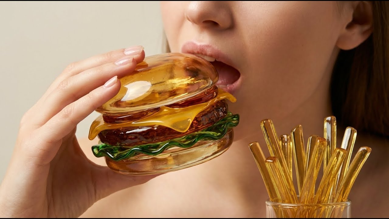 Glass  Fast Food AI ASMR Eating (Oddly Satisfying)