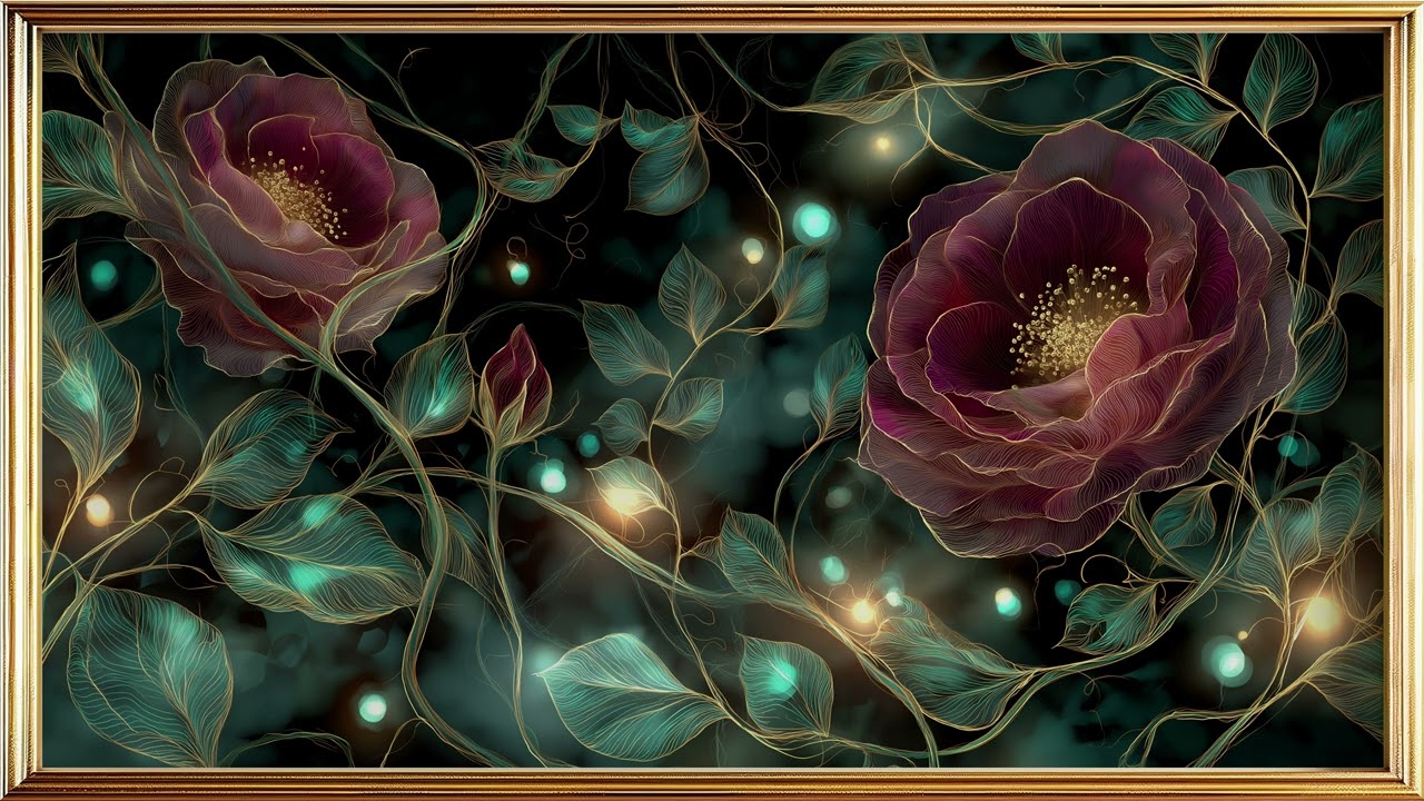 Elegant Glowing Floral Art for Frame TV | Midnight Bloom Digital Wall Art in 4K