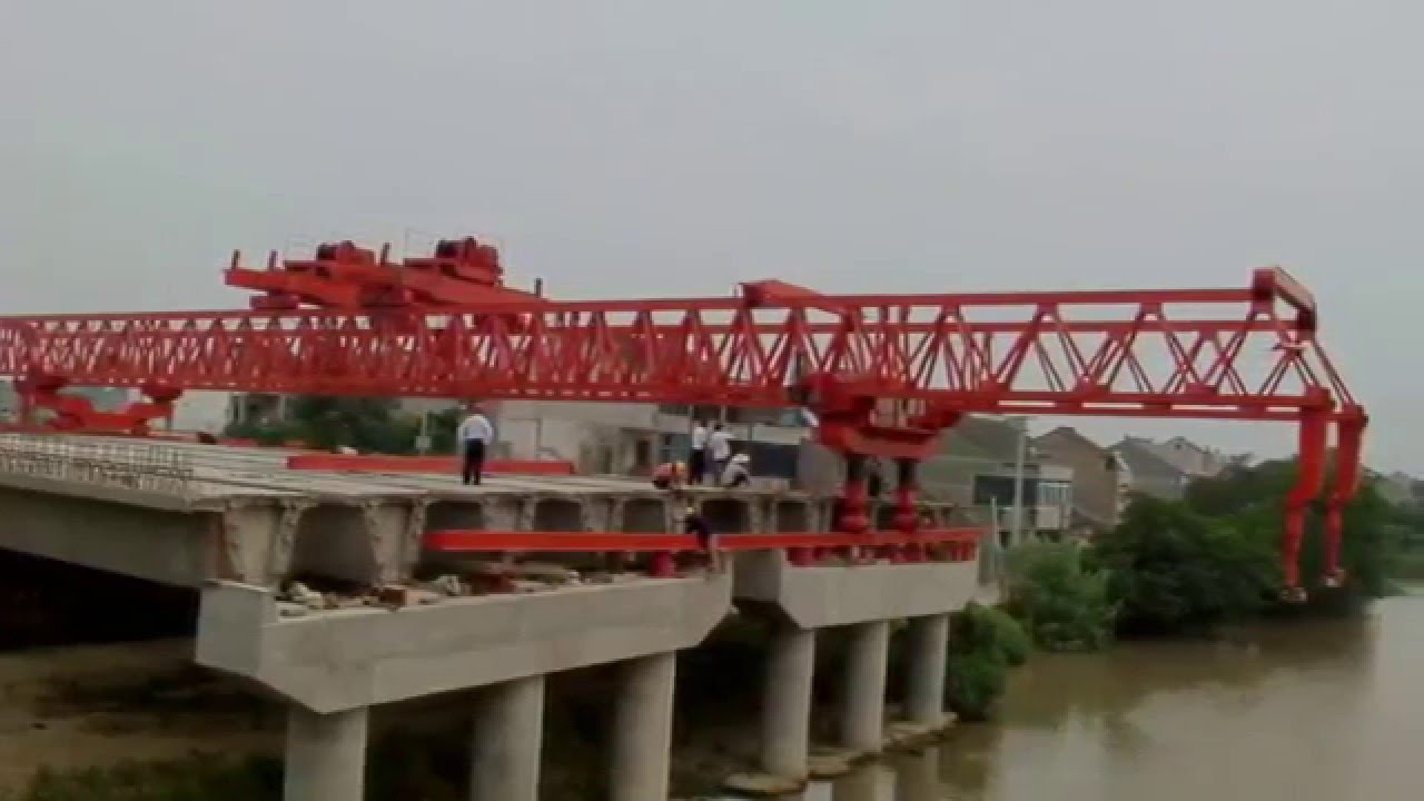 bridge girder beam launcher launching span through hole YouTube