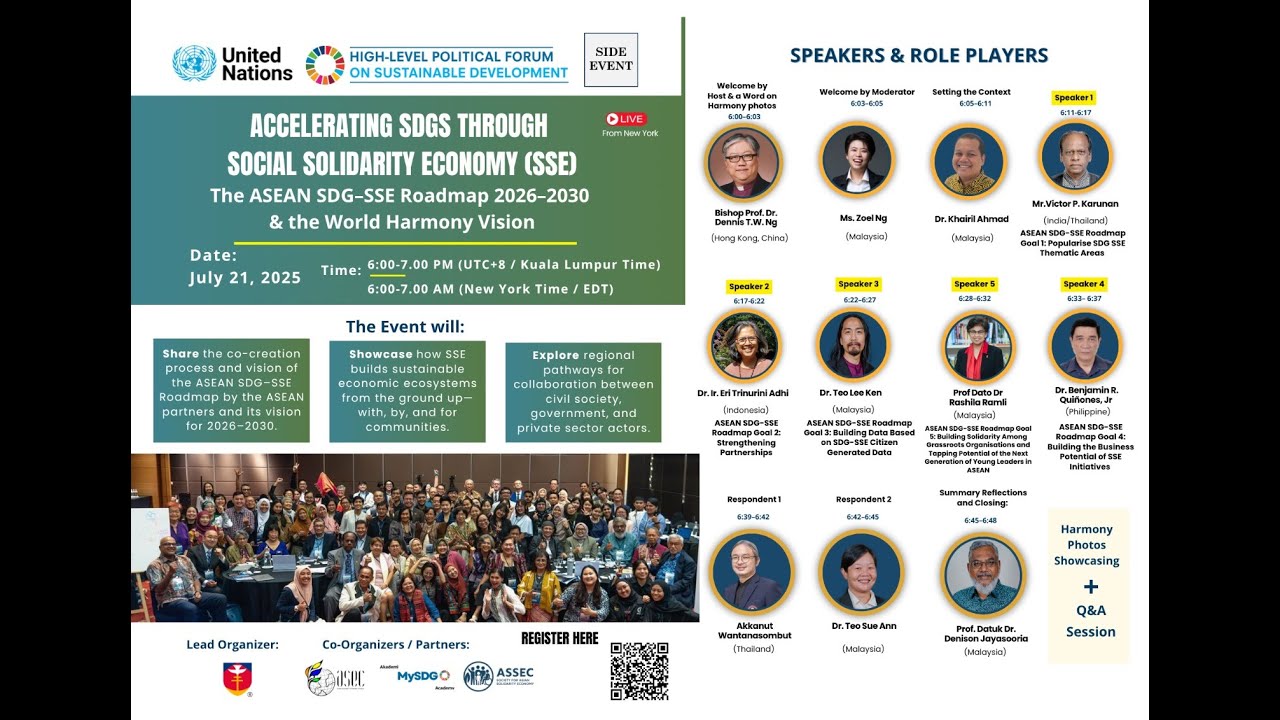 The ASEAN SDG–SSE Roadmap 2026–2030 & the World Harmony Vision | Webinar | 21 July 2025
