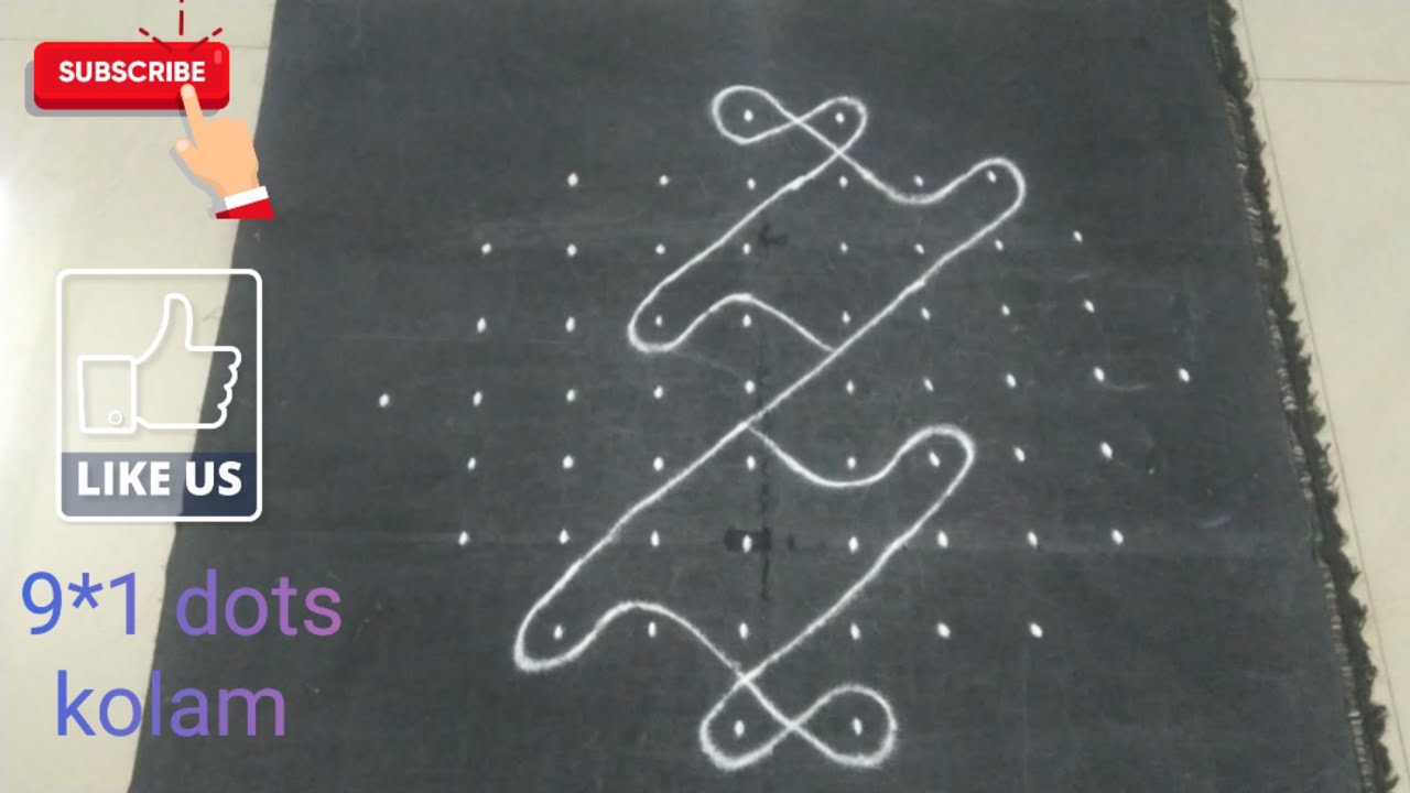 Simple 9*1 sikku kolam/9 dot rangoli/Apartment rangoli/ /Pulli kolam ...