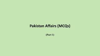 Pakistan Affairs MCQs