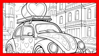 Color by Number Pink Beetle Car VW with hearts Valentine's Day Color Oasis app #coloringbook screenshot 1