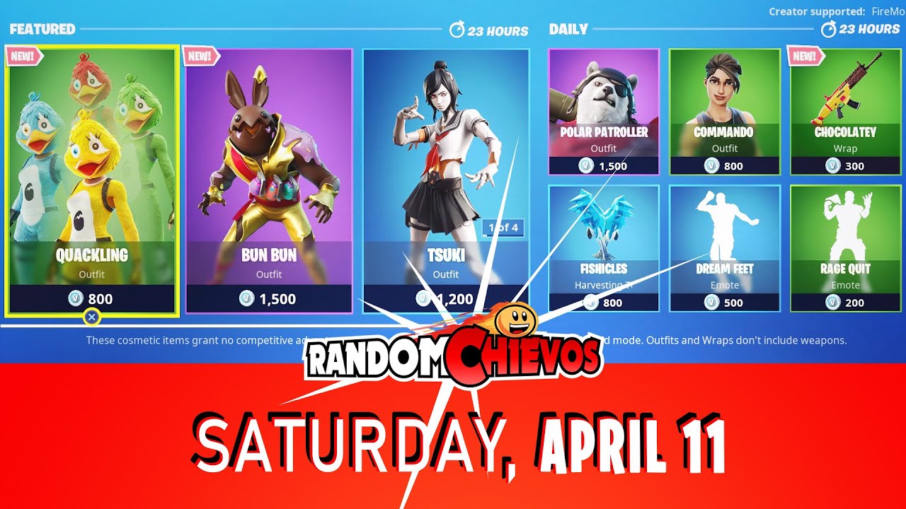 Fortnite TODAY'S Item Shop APRIL 11 (NEW Quackling Skin, NEW Bun Bun Skin and Chocolatey Wrap,...)