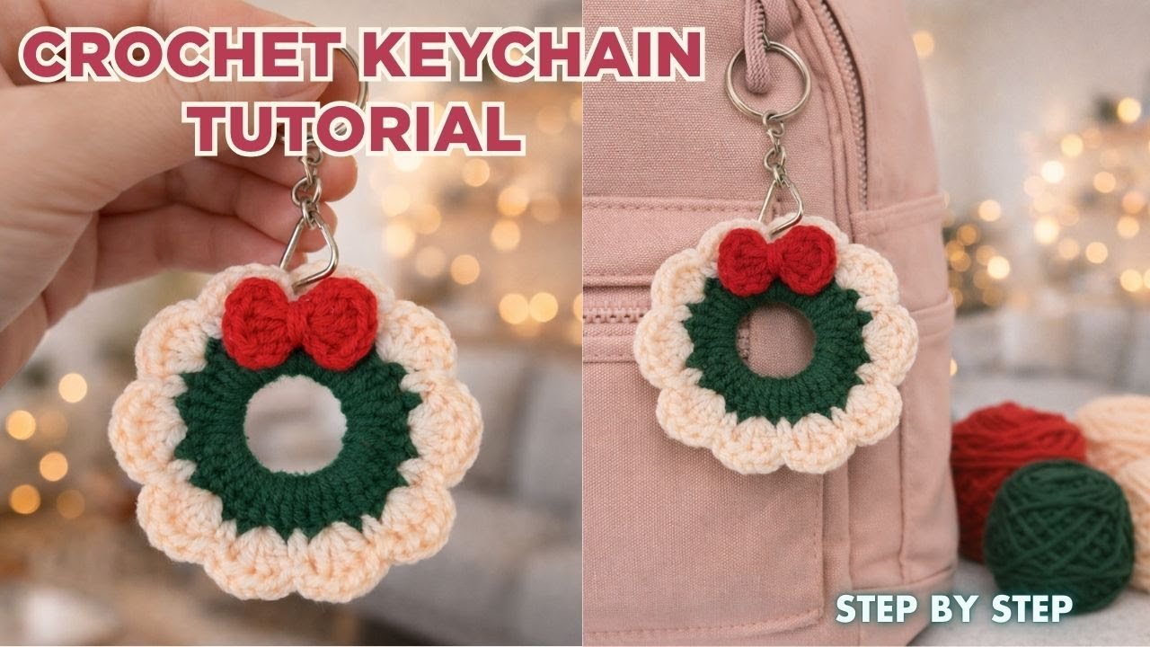 Crochet Keychain Tutorial 🌸 Easy Flower Wreath | Cute Crochet Ideas