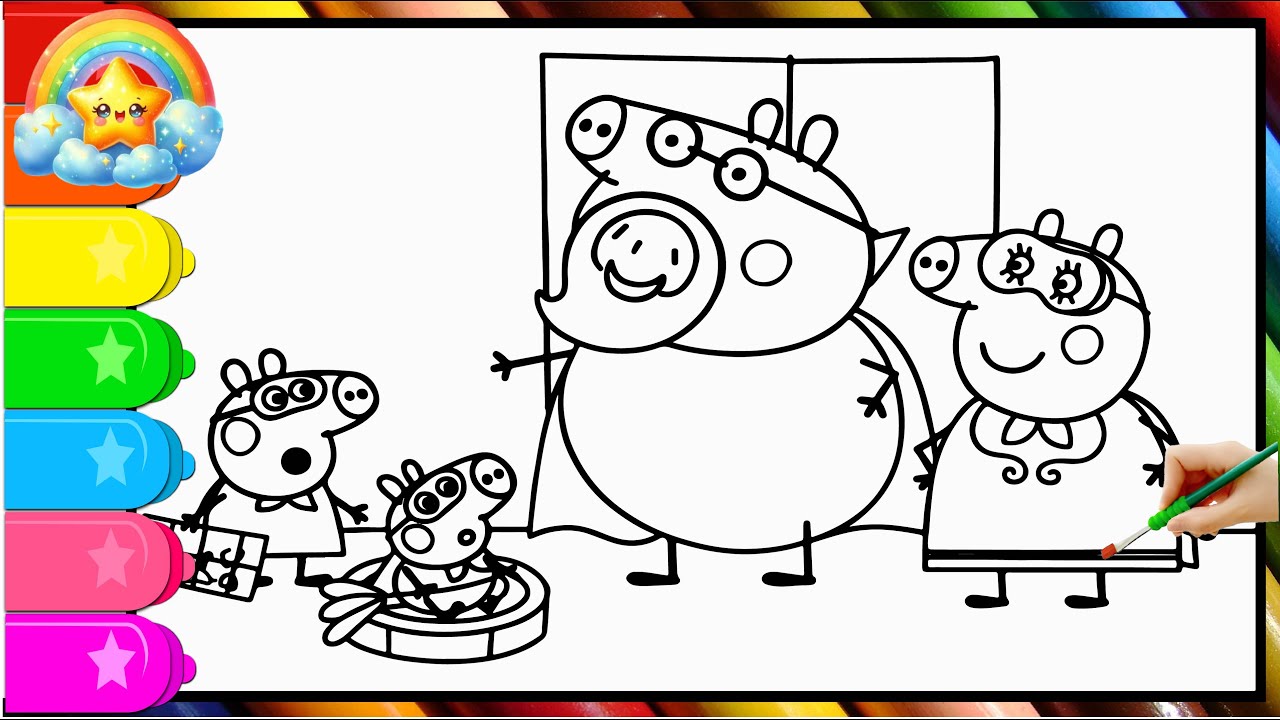 Peppa Pig and her family play spy game Drawing Easy, Peppa Pig Drawing, Peppa Pig Coloring