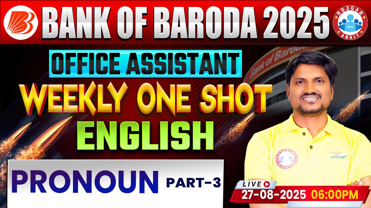Bank of Baroda English One Shot Classes | BOB Office Assistant Pronoun 03 | BOB Weekly One Shot