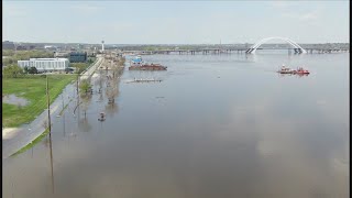 Aerial view of flood on Davenport riverfront