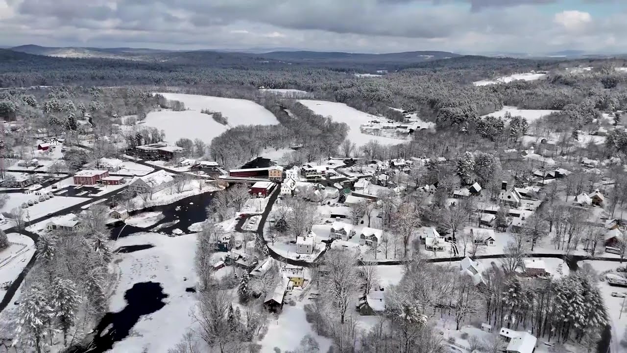 Contoocook Village: A Pristine, Cinematic Snow Flight