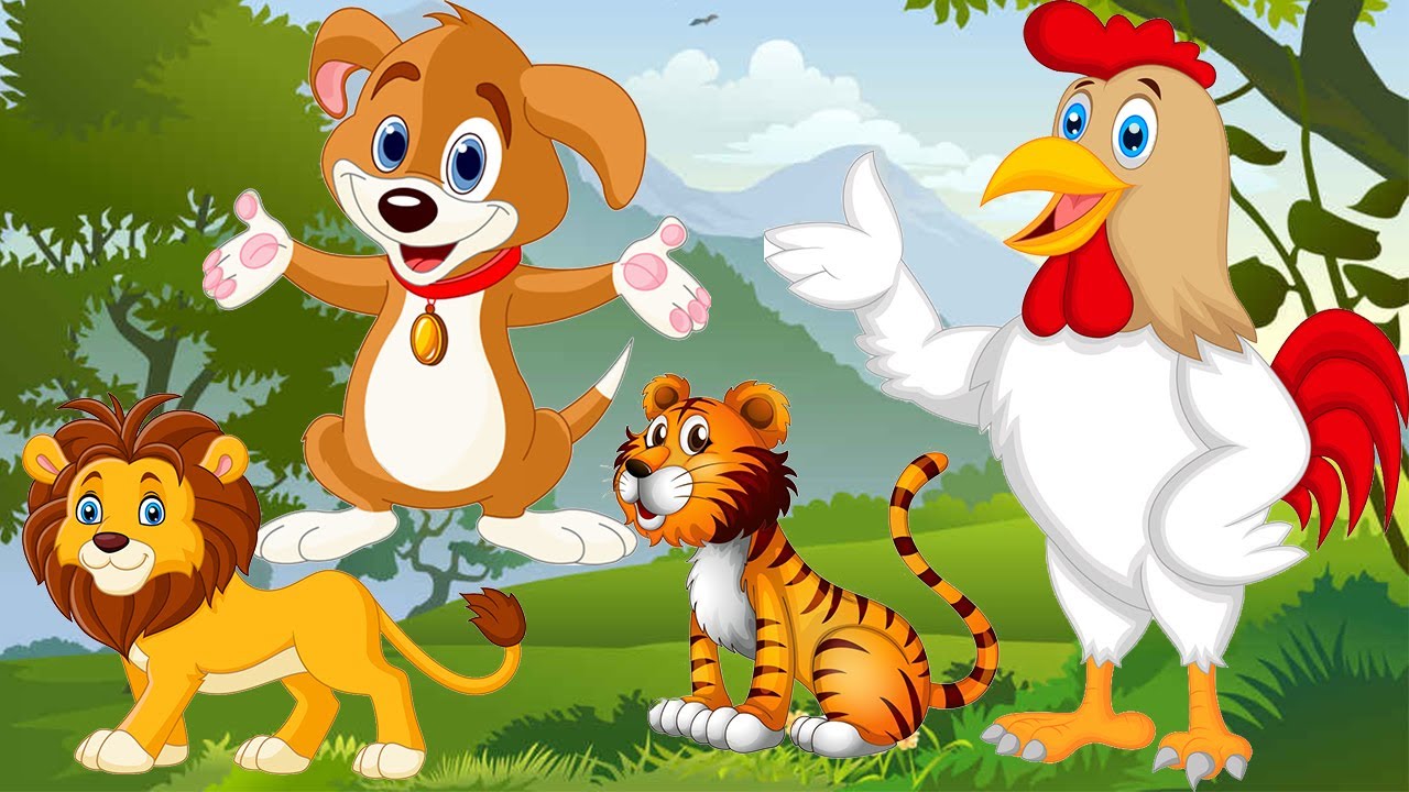 Learn Farm Animals Names and Sounds - With Cartoon characters & Real ...
