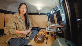 Sweet Little Car Camping for Spring, Happiness Charged to 100%Potato sujebi & squid salad with soju