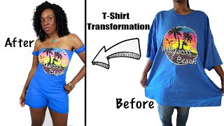 T-Shirt Upcycle Idea- Turn an oversized t-shirt into a romper! Beginner Friendly!