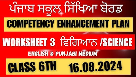 6th Class Science Weekly Practice Sheet 3 Competency Exam 2024 PSEB 16.08.2024