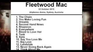 Fleetwood Mac Setlist - Allphones Arena - Sydney - Australia - 22 October, 2015