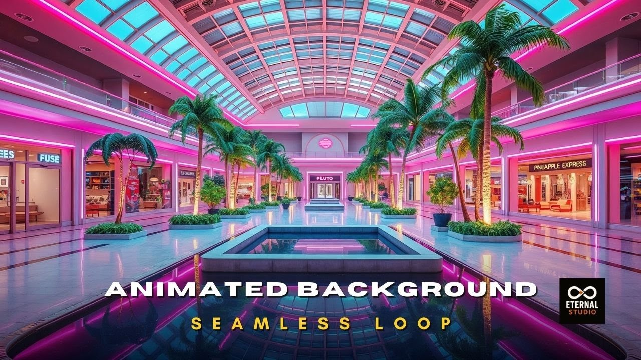 Animated Background - Vaporwave Retro Mall | Pink Lights Liminal Space Live Wallpaper Overlay