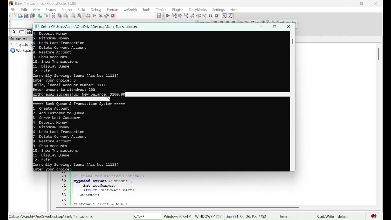 Bank queue And Transaction Sytem Live Demonstration