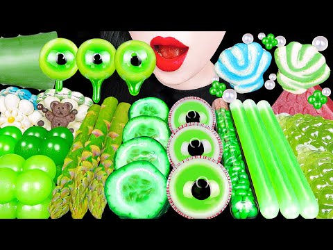 ASMR GREEN DESSERTS *HONEY JELLY, KOHAKUTO, ALOE TANGHULU JELLY 초록색 꿀젤리 <strong>알로에</strong> 코하쿠토 EATING MUKBANG 먹방