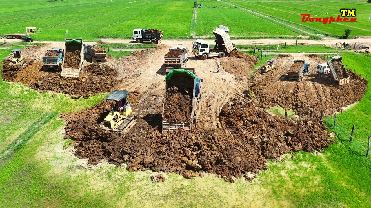 Full Videos New project! Land filling Use Dozer KOMATSU D20P With Truck ...