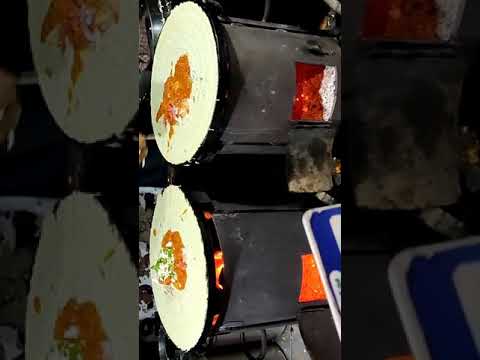 Karnataka street food. charcoal fire dosa making