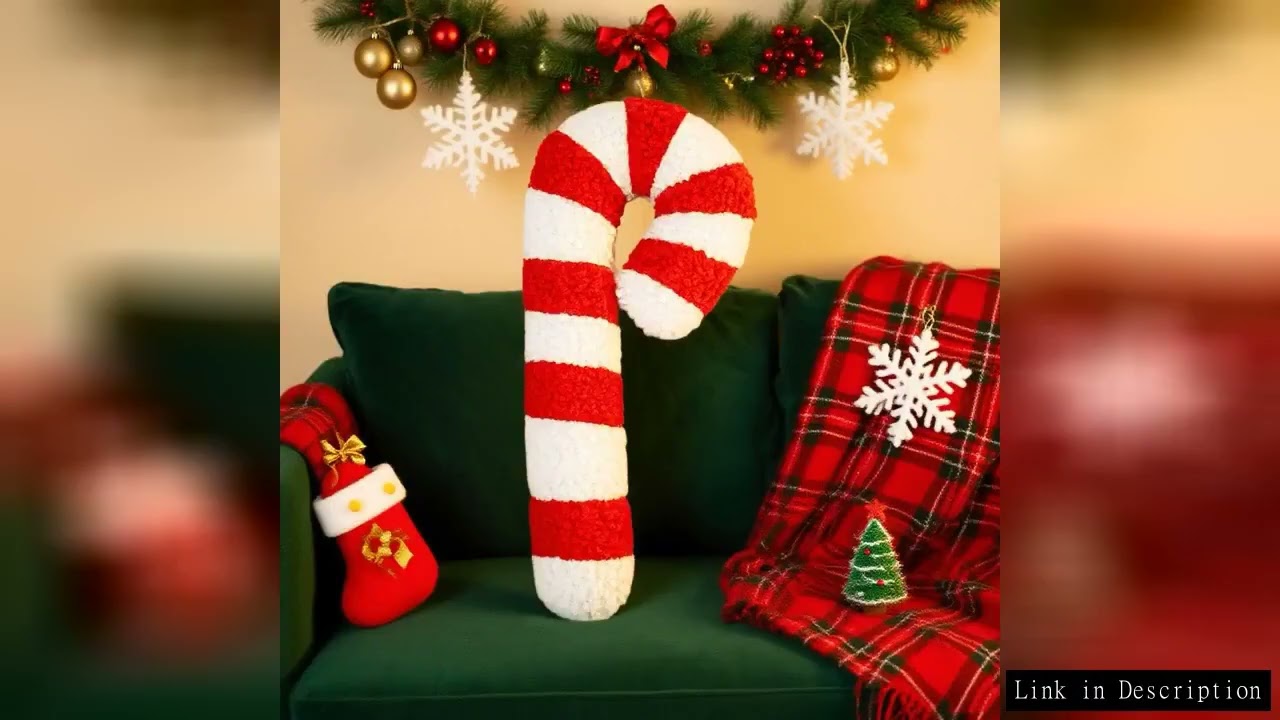 Candy Cane Pillow Christmas Holiday Plush Soft Decorative Cushion for Sofa Bed Chair Bedroom Office