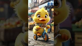 "Cute Duck Riding a Tricycle in the Market 🦆🚲🍊"