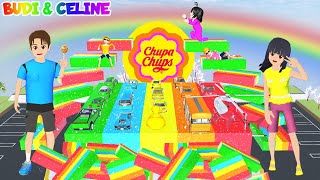 Yuta VS Mio Kumpulkan Semua Mobil Sesuai Warna Rainbow Jelly Chupa Chups Raksasa 🍭 🌈 Sakura School