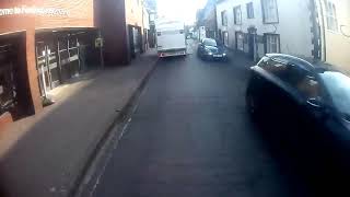Van driver nearly has head on smash overtaking cyclist