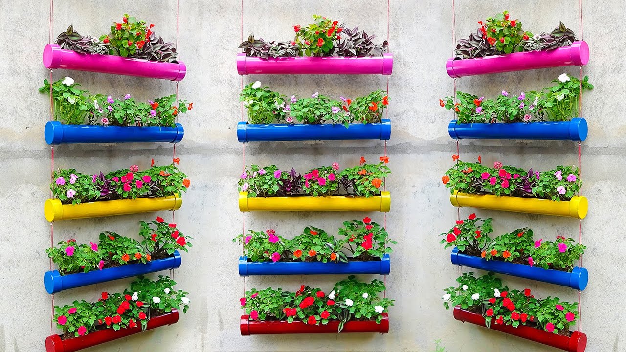 Make Beautiful Hanging Gardens Flower Pots with Plastic Pipe, Amazing