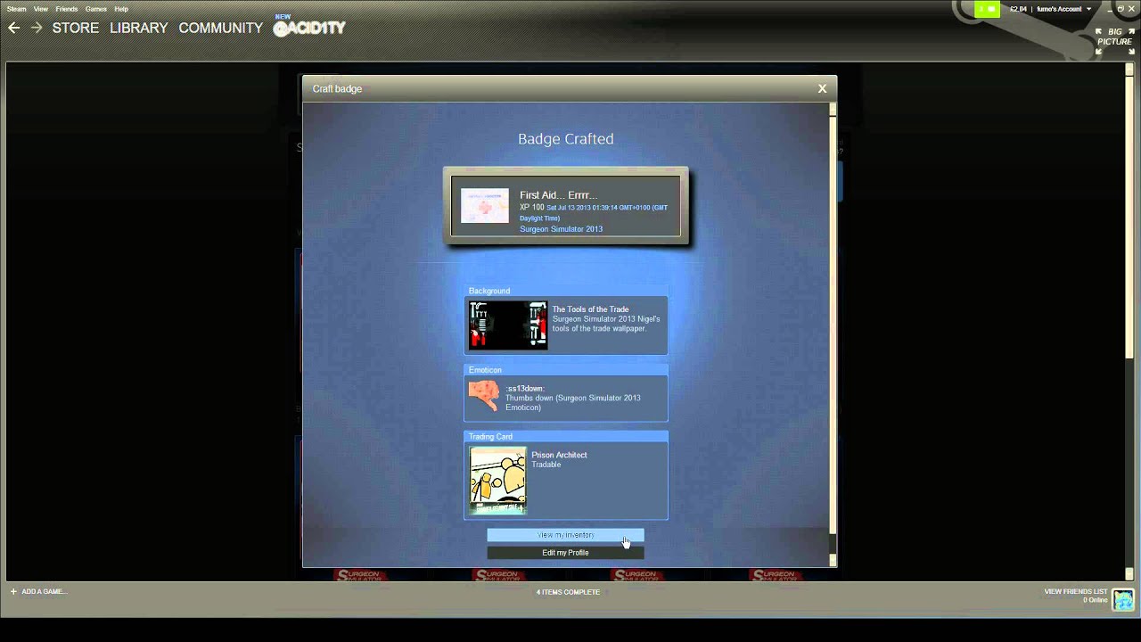 Steam Trading Cards - Surgeon Simulator 2013 Level 1 Badge Crafting (Summer Sale)