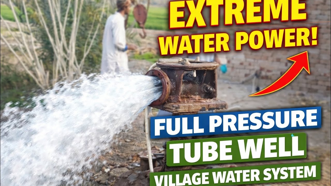 Powerful Tube Well Water Flow in Village 🚰💦 Extreme Groundwater Pressure  Real Village Life Pakistan