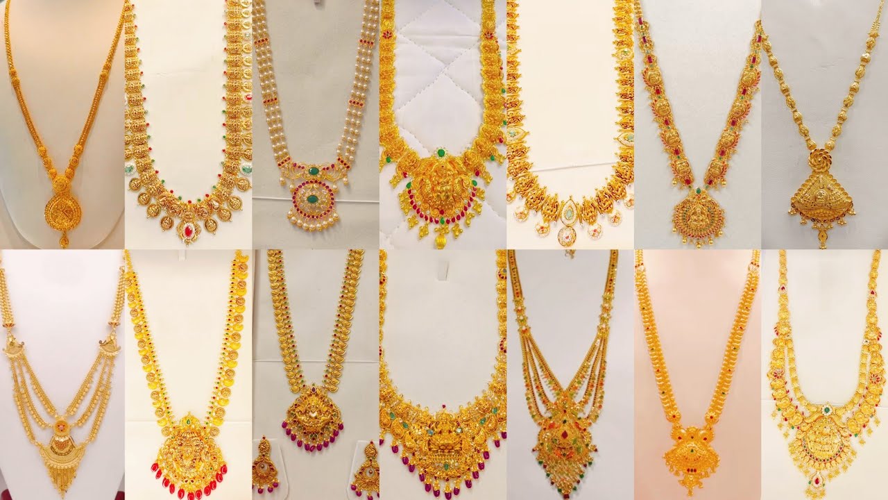 Lightweight gold haram unique designs with weight | latest gold long haram collections 2026 models