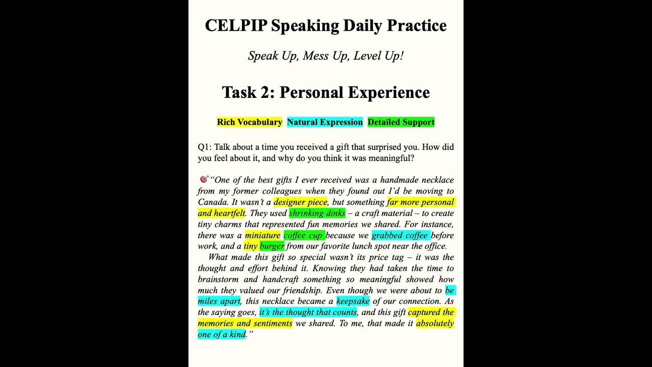 CELPIP Speaking Task 2 | Recent Test-Style Question | Sample Answer | A Gift That Surprised You