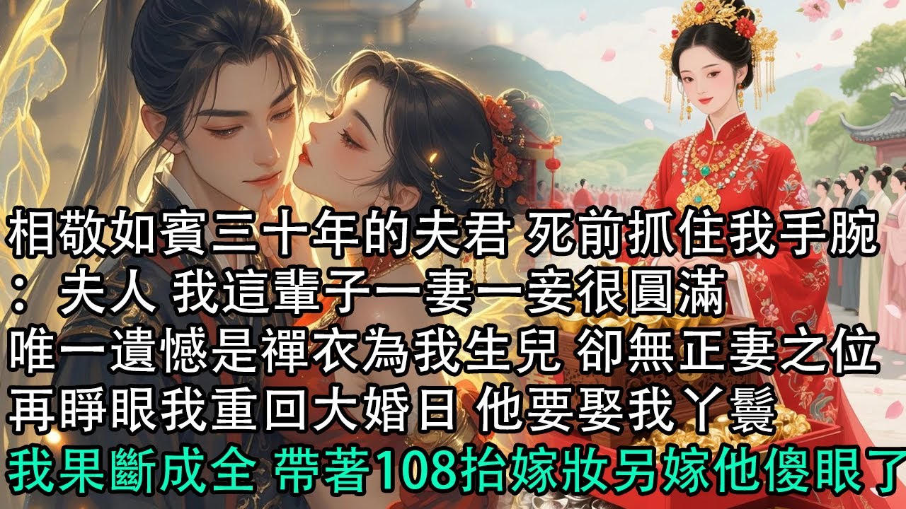 【一口氣看完】相敬如賓三十年的夫君 死前抓住我手腕：夫人 我這輩子一妻一妾很圓滿，唯一遺憾是禪衣為我生兒 卻無正妻之位，再睜眼我重回大婚日 他要娶我丫鬟，我果斷成全 帶著108抬嫁妝另嫁他傻眼了
