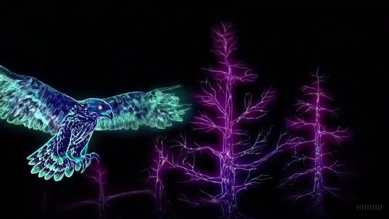 a dark neon rainforest aglow with fantastical fauna and animals