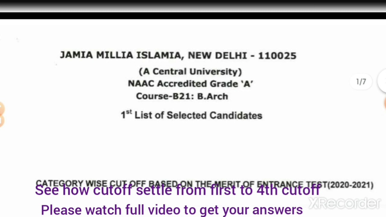 B.Arch. 4th cutoff and its Comparison with first cutoff Jamia 2020