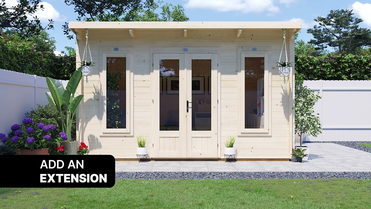 Dunster House L-shaped Log Cabin Pent Roof 24mm Double Glazed Windows