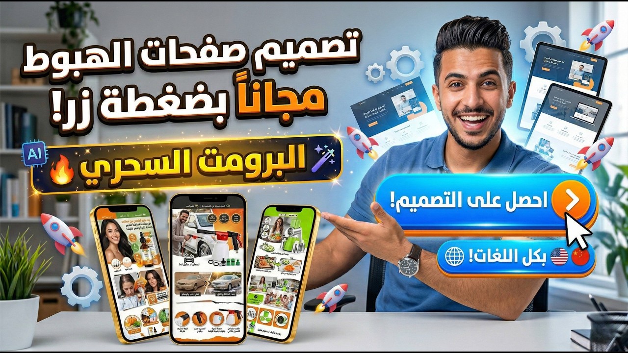 كيفية تصميم صفحة هبوط احترافية مجاناً بالذكاء الاصطناعي بضغطة زر 🚀 (يدعم كل اللغات)