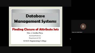 Finding Closure of Attribute Sets | Database Management Systems, Mrs. J. Geetha Priya, AP/CSE, RMDEC