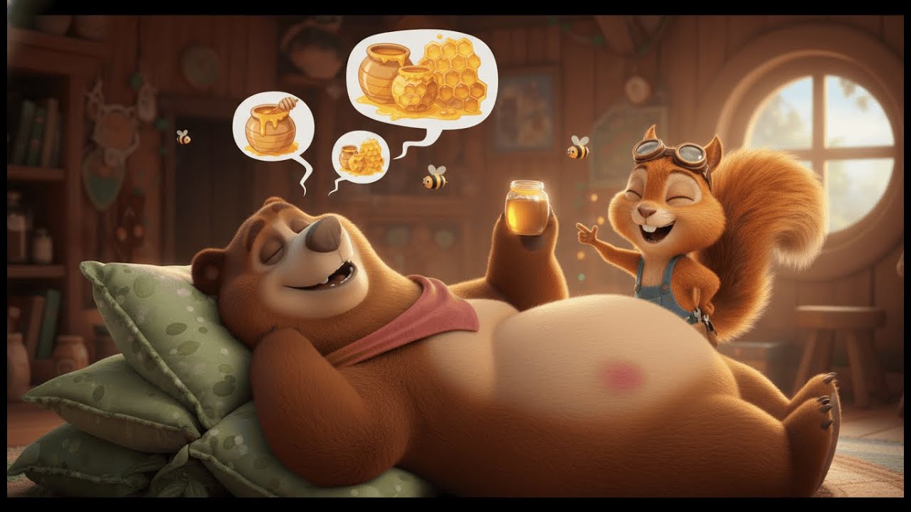Funny Animal | Lazy Bear dreams of honey: A Forest Friends Adventure bear and squirrel cartoon