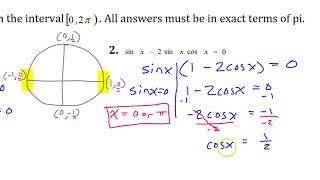 Day 9 HW (1 to 5) Solving Trig Equations