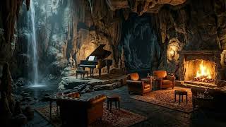Cave Jazz Lounge 🎷 | Slow Burning Jazz | Underground Cave Fireplace | Study, Work & Sleep Music