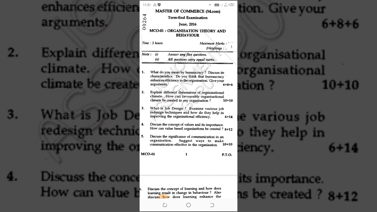 mcom 2 nd year mco 1 june 2016 question paper