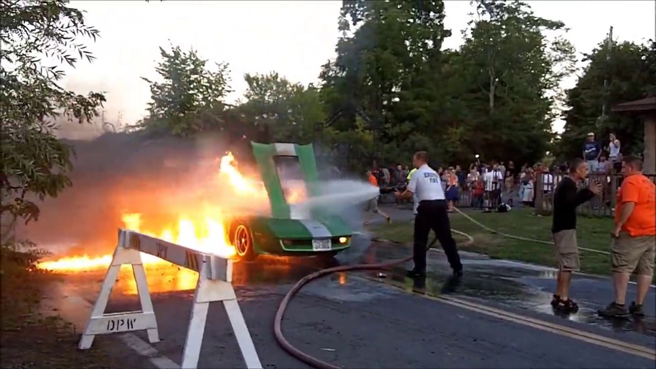 Corvette catches on fire during burnout contest
