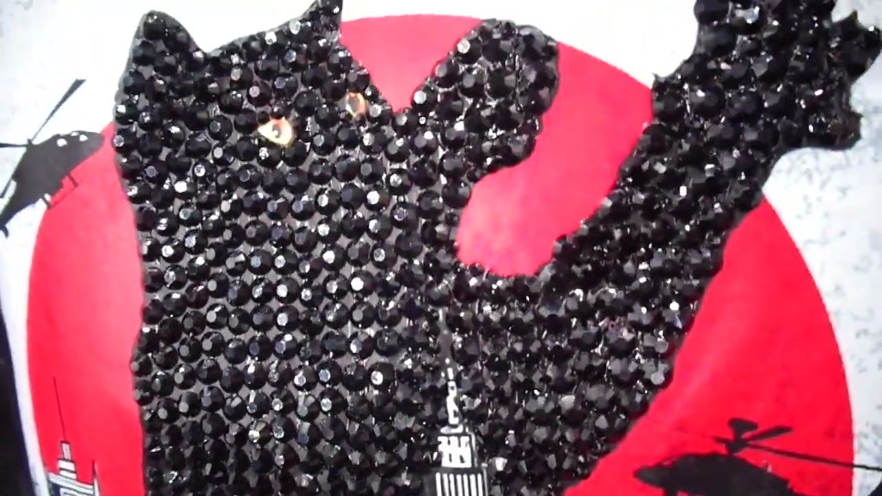 Catzilla T shirt 2, custom rhinestone cat (XS or child)